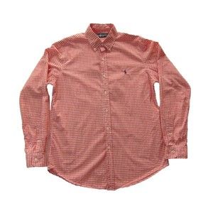 Ralph Lauren Men's Orange/White Checkered Long Sleeve Lightweight Shirt Size M